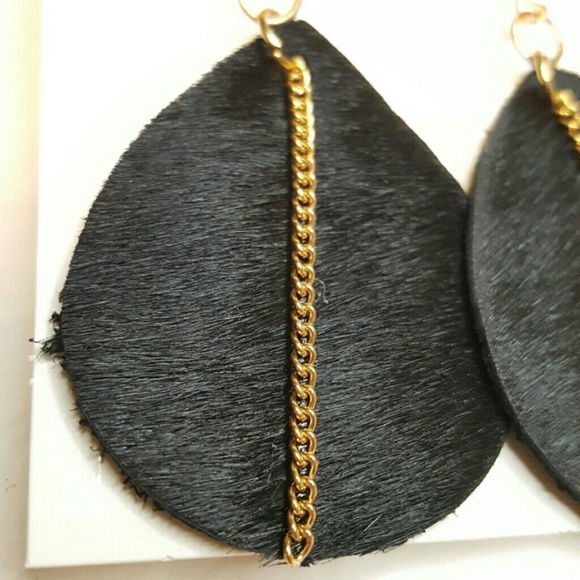 Black Leather Earrings - Picture 2 of 3